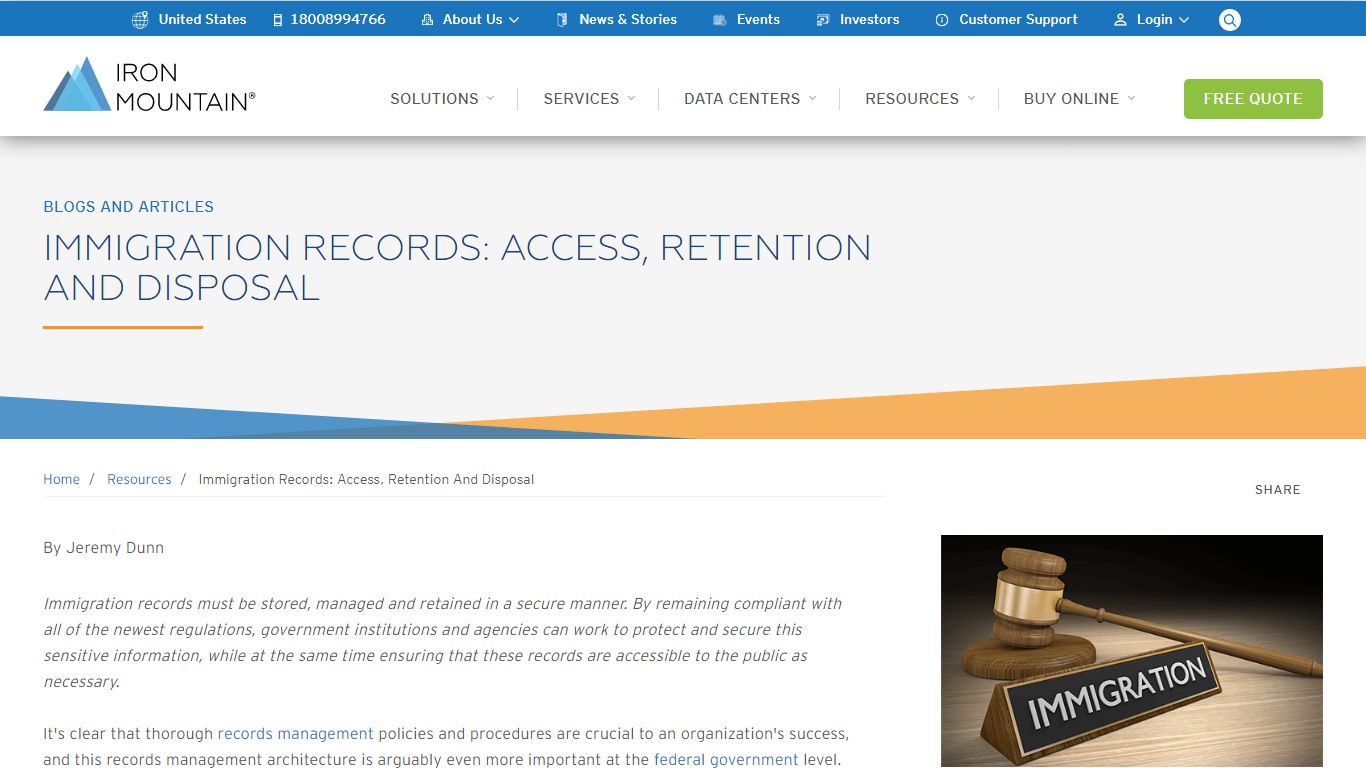 Immigration Records: Access, Retention and Disposal