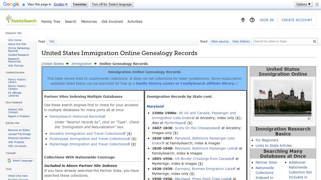 United States Immigration Online Genealogy Records